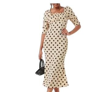 Missguided Polka Dot Maxi Dress Size 4 Puff Sleeve French Girl Style